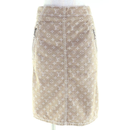 Louis Vuitton Rw071w Wksk02cf7 Cotton Monogram Denim Skirt With Logo Leather