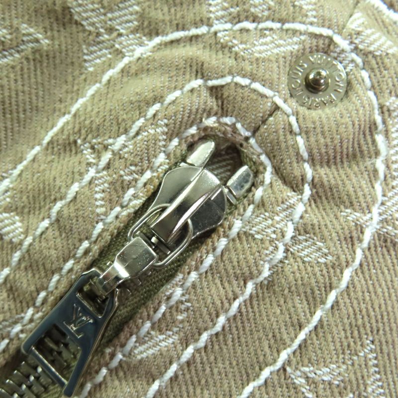 Louis Vuitton Rw071w Wksk02cf7 Cotton Monogram Denim Skirt With Logo Leather