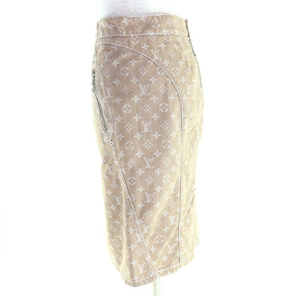 Louis Vuitton Rw071w Wksk02cf7 Cotton Monogram Denim Skirt With Logo Leather