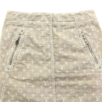 Louis Vuitton Rw071w Wksk02cf7 Cotton Monogram Denim Skirt With Logo Leather