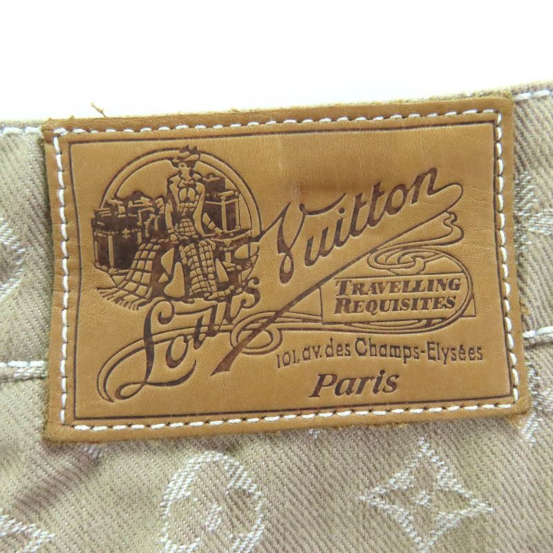 Louis Vuitton Rw071w Wksk02cf7 Cotton Monogram Denim Skirt With Logo Leather