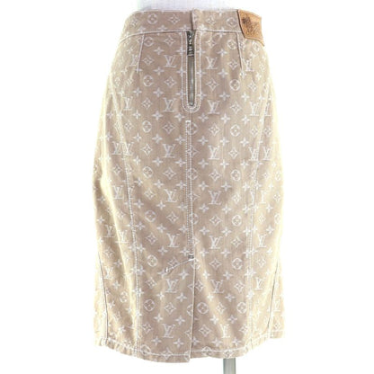 Louis Vuitton Rw071w Wksk02cf7 Cotton Monogram Denim Skirt With Logo Leather