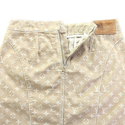 Louis Vuitton Rw071w Wksk02cf7 Cotton Monogram Denim Skirt With Logo Leather