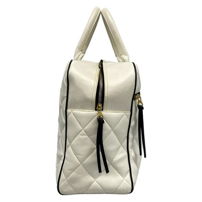 Chanel Boston Bag Matelasse A05943 White And Black Leather