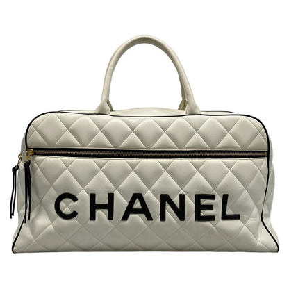 Chanel Boston Bag Matelasse A05943 White And Black Leather