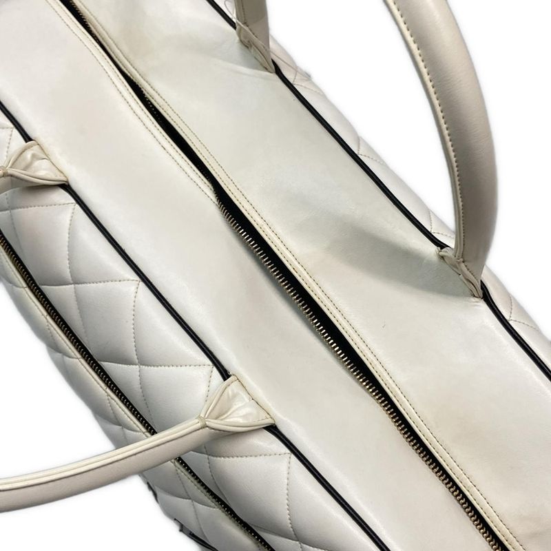 Chanel Boston Bag Matelasse A05943 White And Black Leather