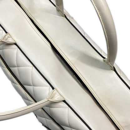 Chanel Boston Bag Matelasse A05943 White And Black Leather