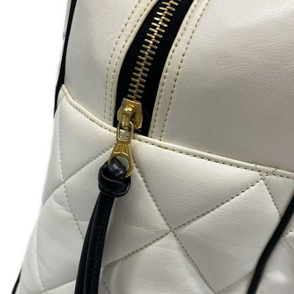 Chanel Boston Bag Matelasse A05943 White And Black Leather