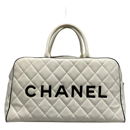 Chanel Boston Bag Matelasse A05943 White And Black Leather