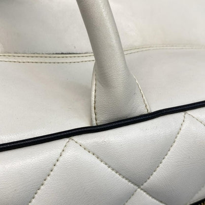 Chanel Boston Bag Matelasse A05943 White And Black Leather