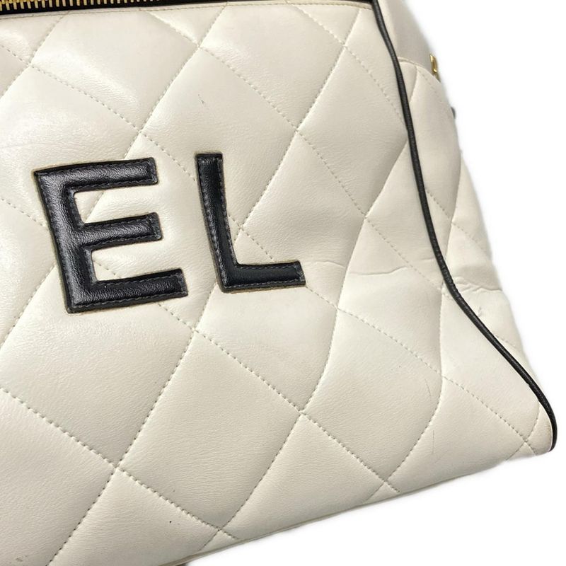 Chanel Boston Bag Matelasse A05943 White And Black Leather