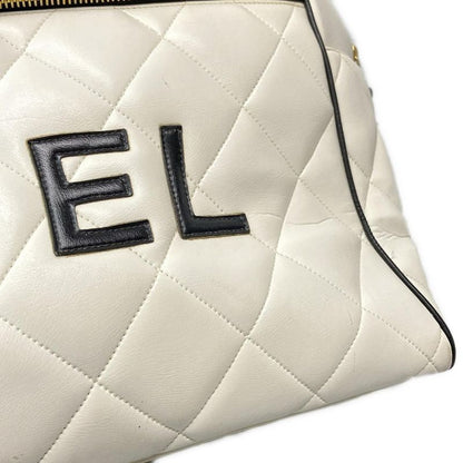 Chanel Boston Bag Matelasse A05943 White And Black Leather