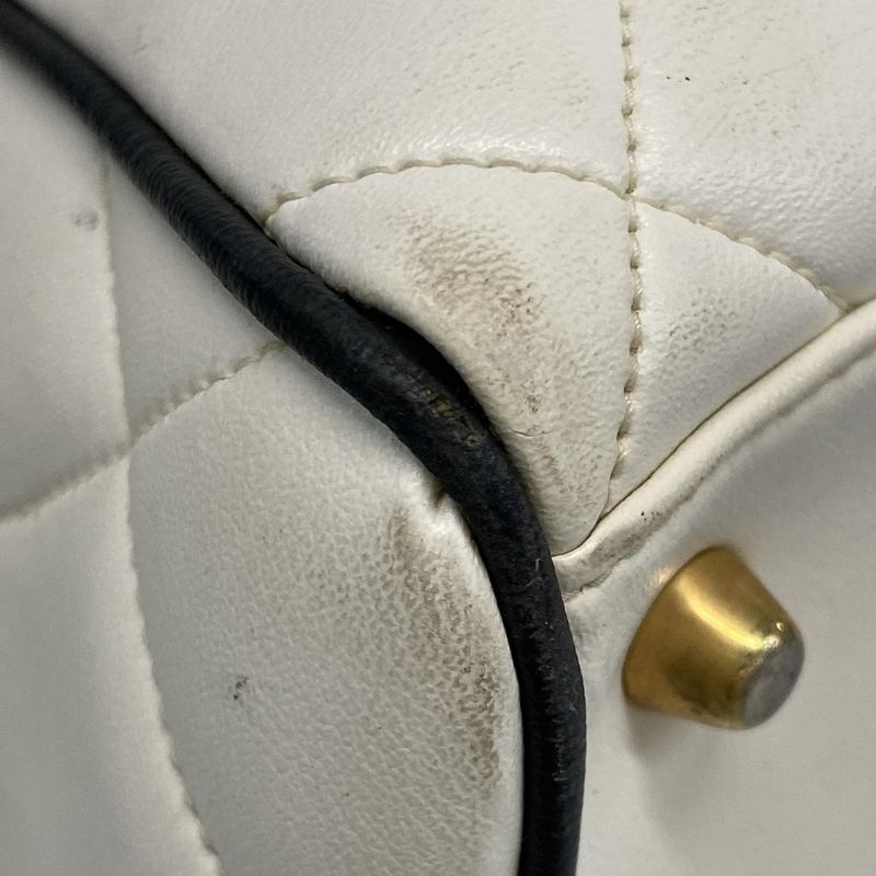 Chanel Boston Bag Matelasse A05943 White And Black Leather