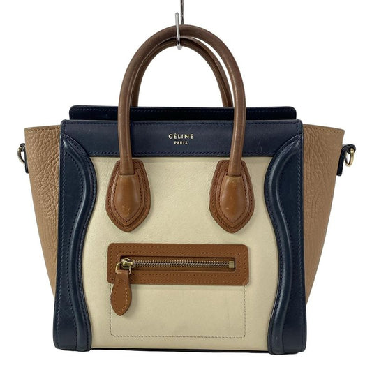 Celine Handbag Luggage Nano Shopper Ivory X Dark Navy X Brown Tricolor Leather