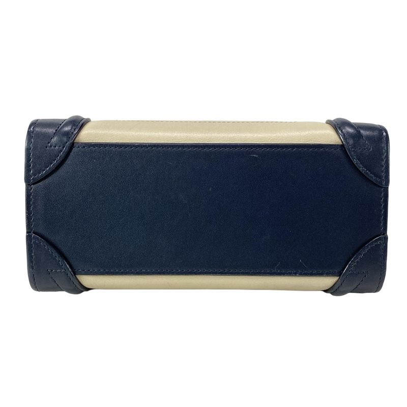 Celine Handbag Luggage Nano Shopper Ivory X Dark Navy X Brown Tricolor Leather