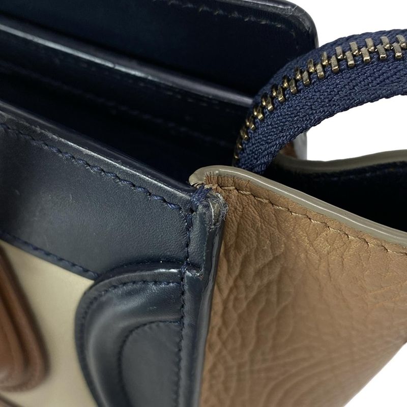 Celine Handbag Luggage Nano Shopper Ivory X Dark Navy X Brown Tricolor Leather