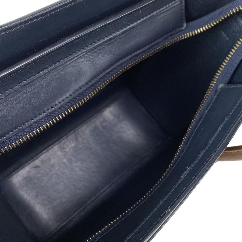 Celine Handbag Luggage Nano Shopper Ivory X Dark Navy X Brown Tricolor Leather