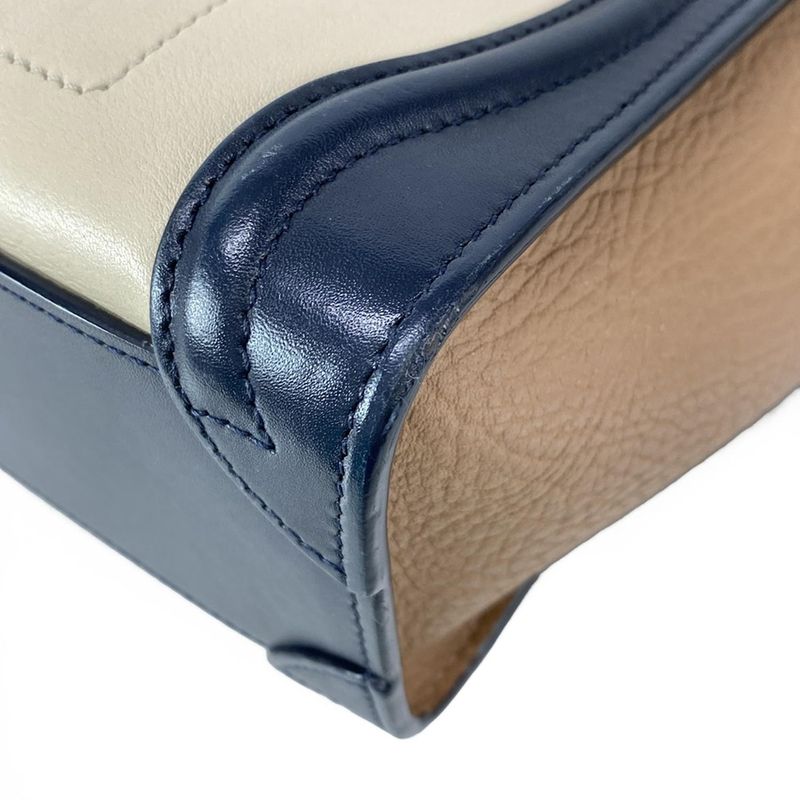Celine Handbag Luggage Nano Shopper Ivory X Dark Navy X Brown Tricolor Leather