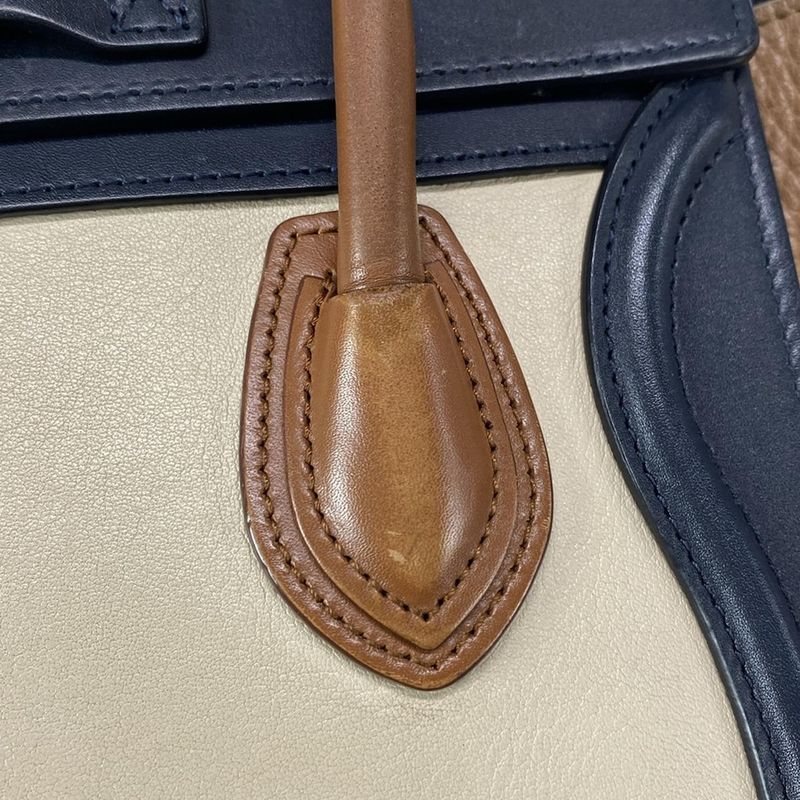 Celine Handbag Luggage Nano Shopper Ivory X Dark Navy X Brown Tricolor Leather