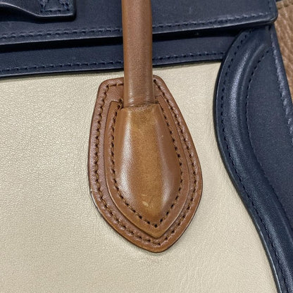 Celine Handbag Luggage Nano Shopper Ivory X Dark Navy X Brown Tricolor Leather