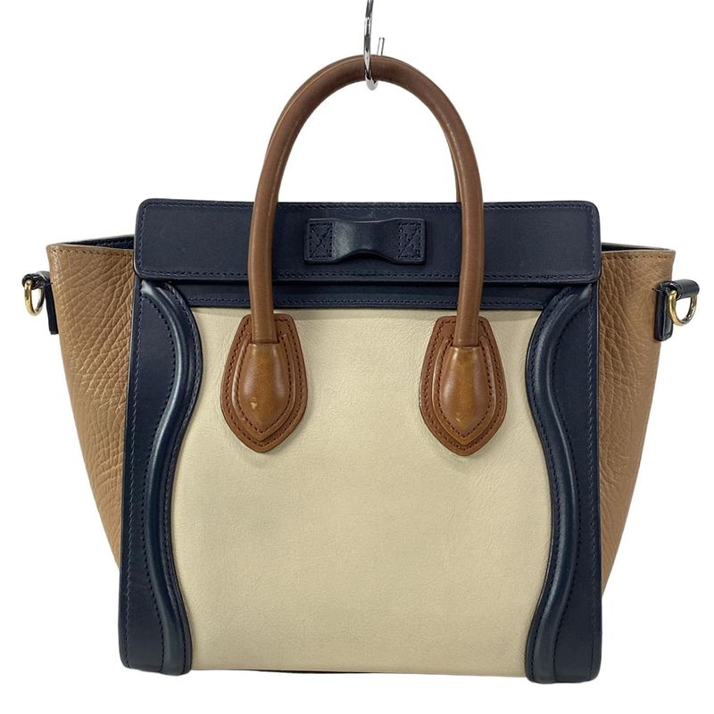 Celine Handbag Luggage Nano Shopper Ivory X Dark Navy X Brown Tricolor Leather