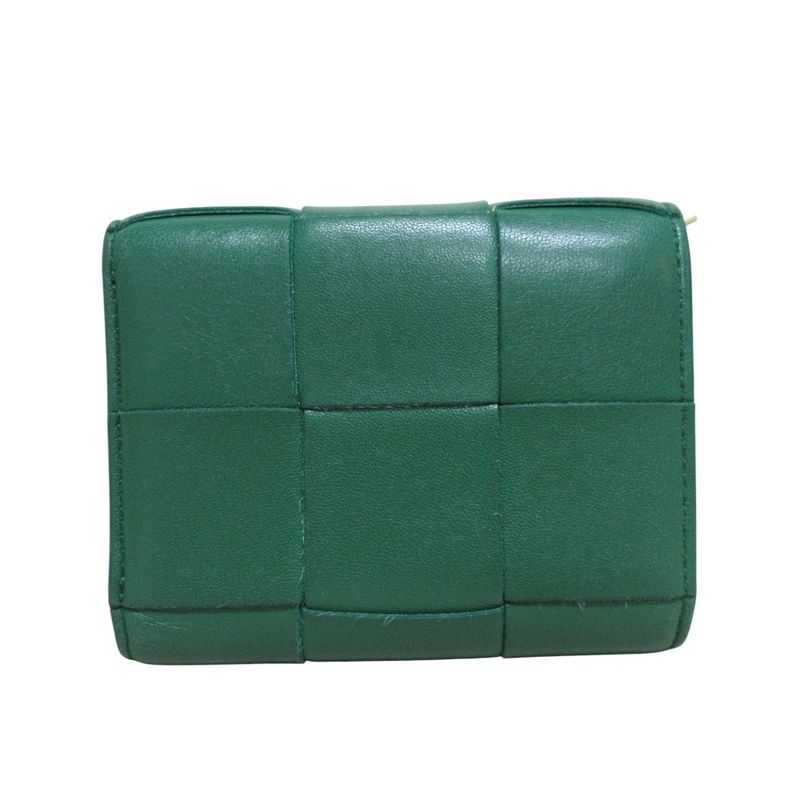 Bottega Veneta Cassette Maxi Intrecciato Compact Wallet Trifold Green Ladies