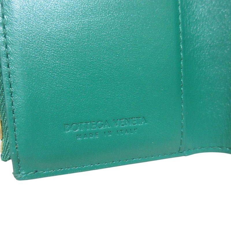 Bottega Veneta Cassette Maxi Intrecciato Compact Wallet Trifold Green Ladies