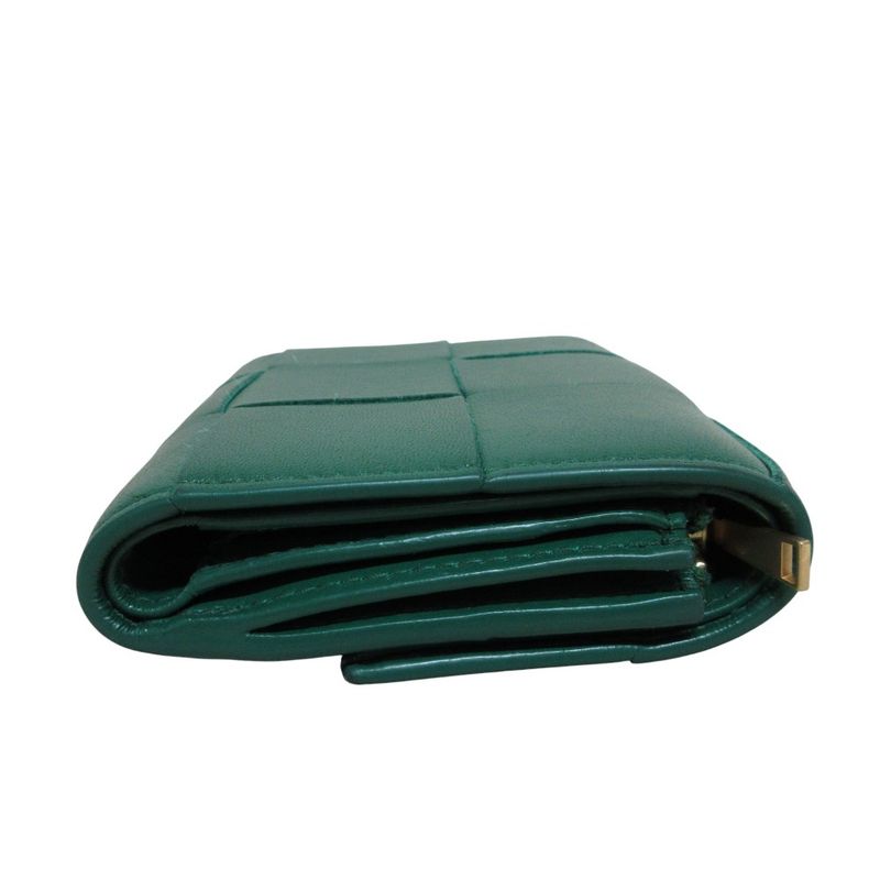 Bottega Veneta Cassette Maxi Intrecciato Compact Wallet Trifold Green Ladies