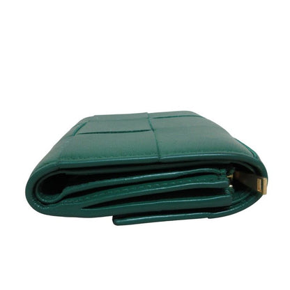 Bottega Veneta Cassette Maxi Intrecciato Compact Wallet Trifold Green Ladies