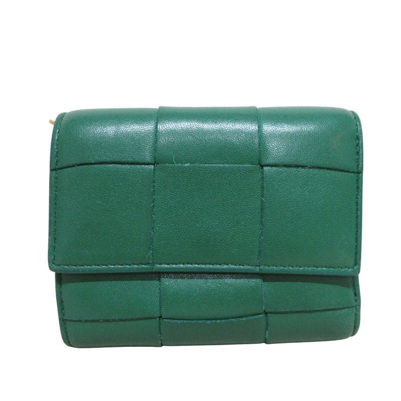 Bottega Veneta Cassette Maxi Intrecciato Compact Wallet Trifold Green Ladies