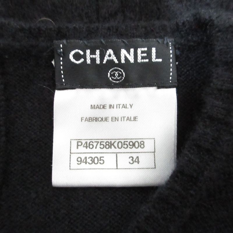Chanel Cashmere Short Sleeve Ribbon Cable Knit Sweater P46758 Size 34 Black