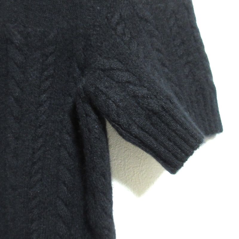 Chanel Cashmere Short Sleeve Ribbon Cable Knit Sweater P46758 Size 34 Black