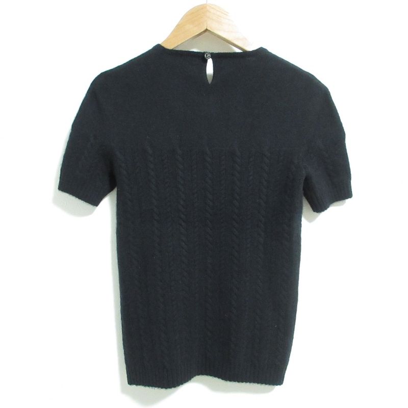 Chanel Cashmere Short Sleeve Ribbon Cable Knit Sweater P46758 Size 34 Black