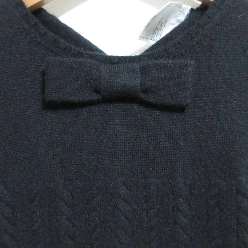 Chanel Cashmere Short Sleeve Ribbon Cable Knit Sweater P46758 Size 34 Black