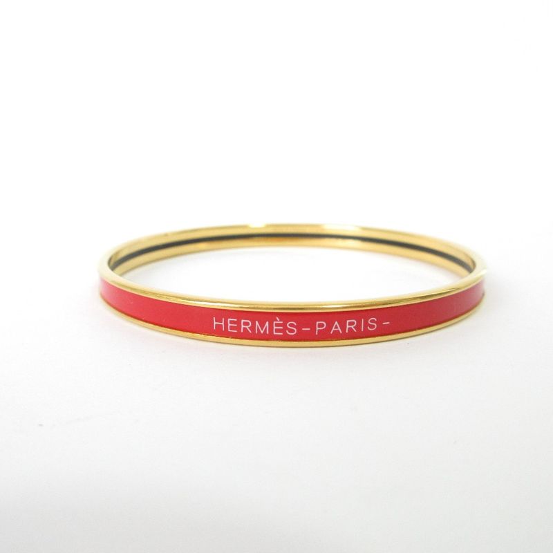 Hermes Uni Enamel Bangle Bracelet Red Gold Color Ladies Used