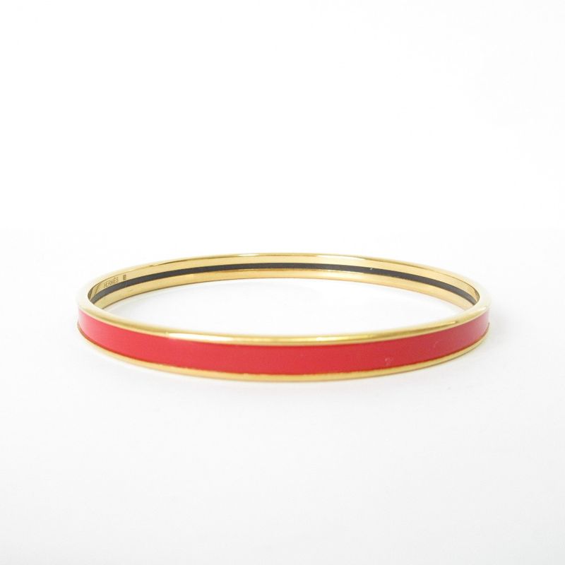 Hermes Uni Enamel Bangle Bracelet Red Gold Color Ladies Used