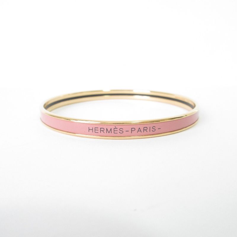 Hermes Uni Enamel Bangle Bracelet Pink Gold Color Ladies Used