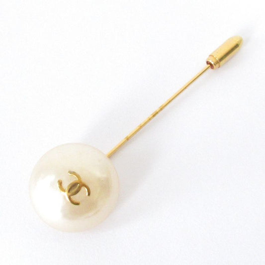 Good Quality 93p Chanel Vintage Pearl Coco Mark Pin Brooch Gold Color Ladies