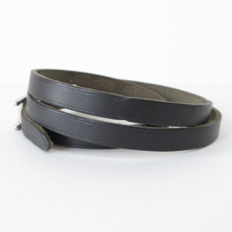 Good Hermes Api 3 Doublétour 2-Strand Bracelet Box Calf Black Silver Color