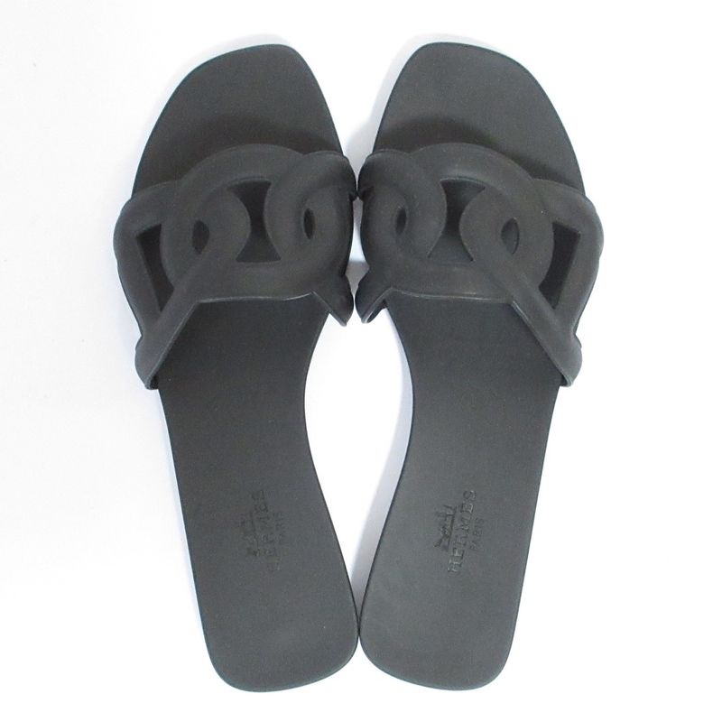 Hermes Aloha Flat Sandals Mules 35 22.5cm (8.86in) Equivalent Black Women's Used