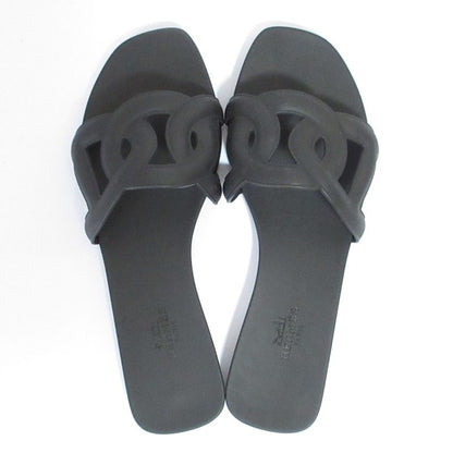 Hermes Aloha Flat Sandals Mules 35 22.5cm (8.86in) Equivalent Black Women's Used