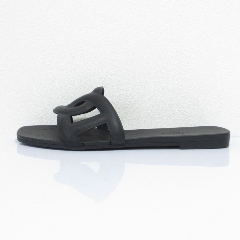 Hermes Aloha Flat Sandals Mules 35 22.5cm (8.86in) Equivalent Black Women's Used