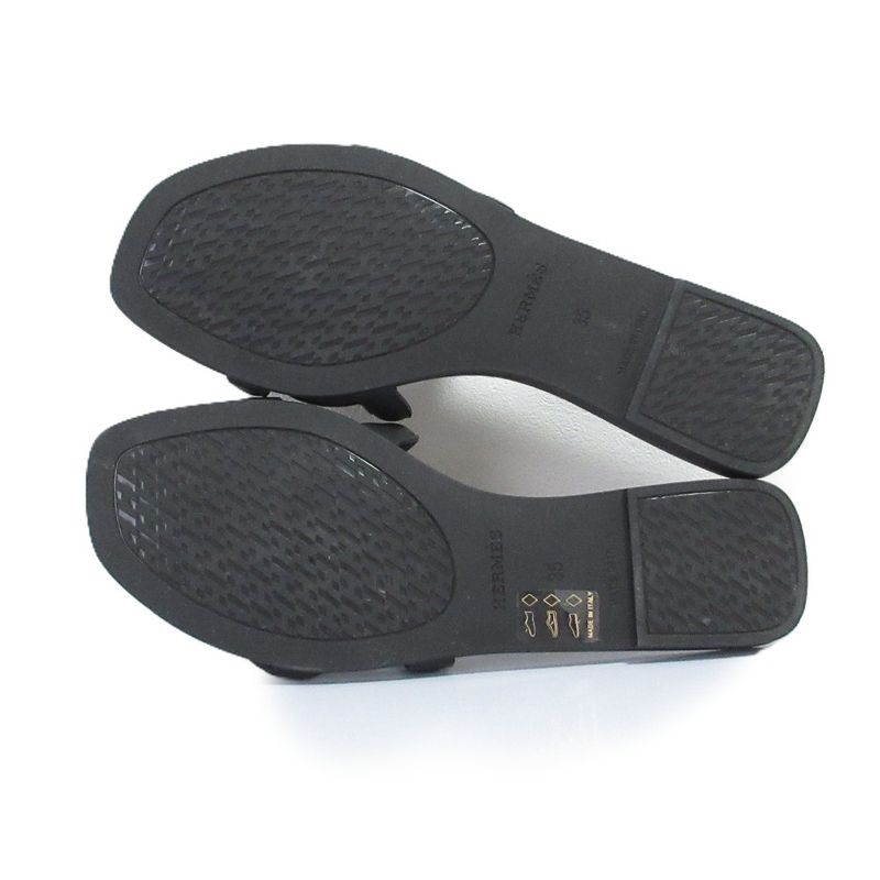 Hermes Aloha Flat Sandals Mules 35 22.5cm (8.86in) Equivalent Black Women's Used