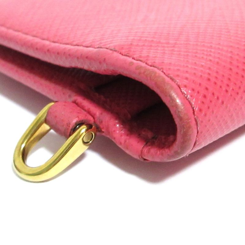 Good Prada Saffiano Leather Card Case Pass Case Pink Ladies Used