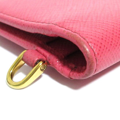 Good Prada Saffiano Leather Card Case Pass Case Pink Ladies Used