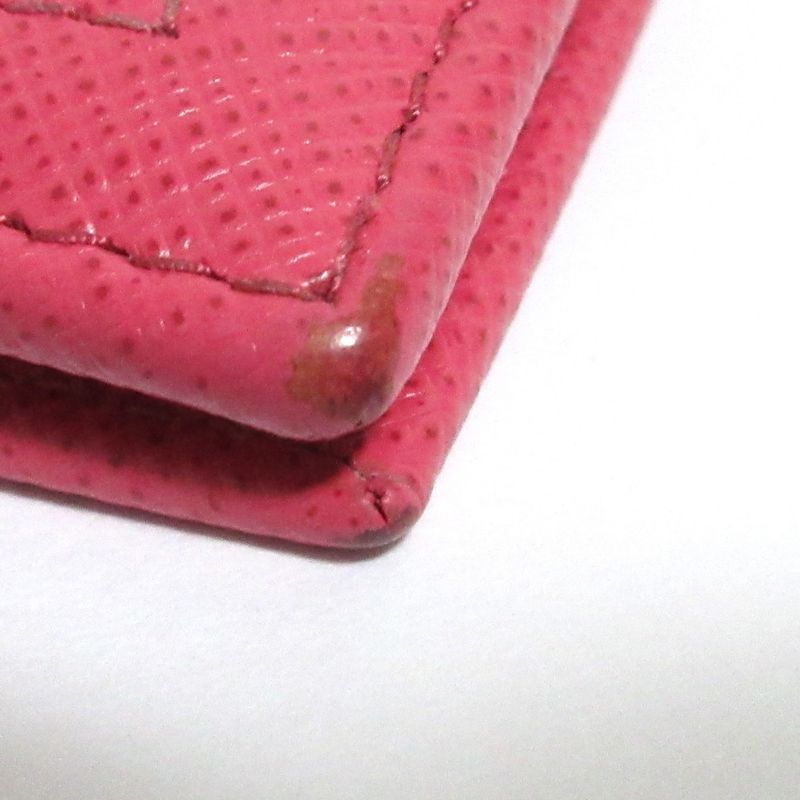 Good Prada Saffiano Leather Card Case Pass Case Pink Ladies Used
