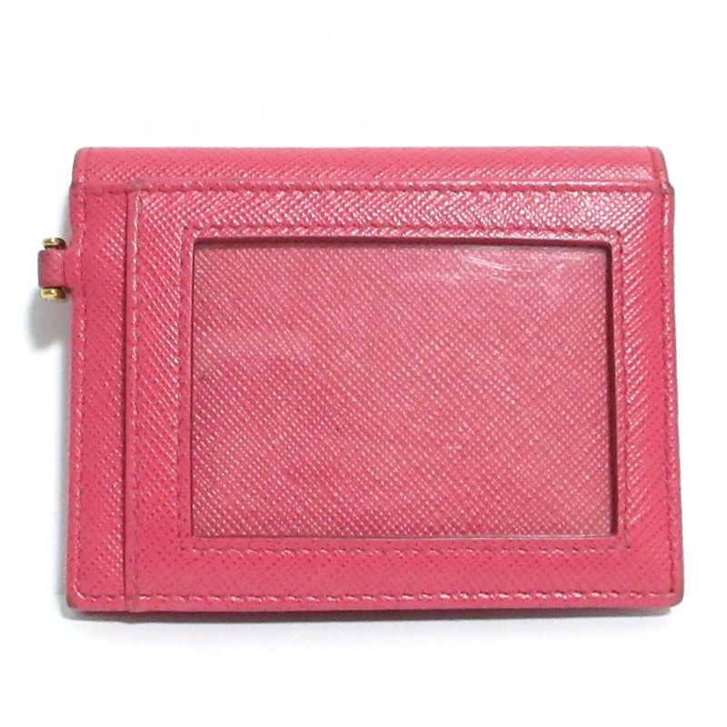 Good Prada Saffiano Leather Card Case Pass Case Pink Ladies Used
