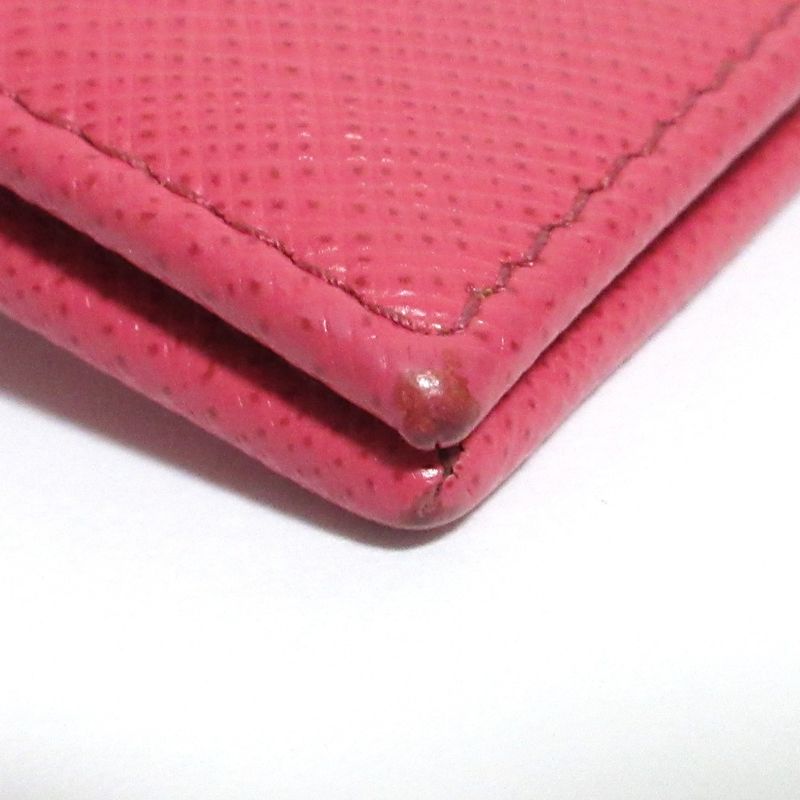Good Prada Saffiano Leather Card Case Pass Case Pink Ladies Used