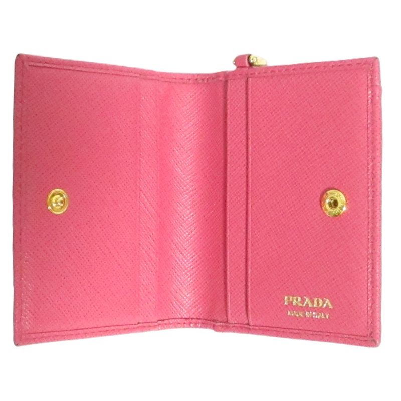 Good Prada Saffiano Leather Card Case Pass Case Pink Ladies Used