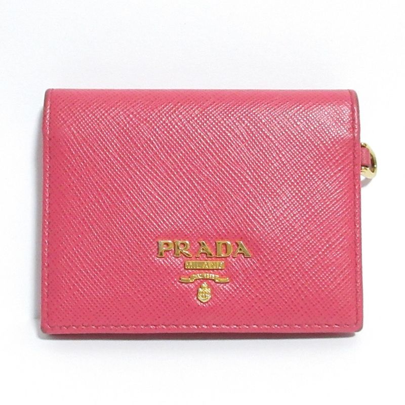 Good Prada Saffiano Leather Card Case Pass Case Pink Ladies Used